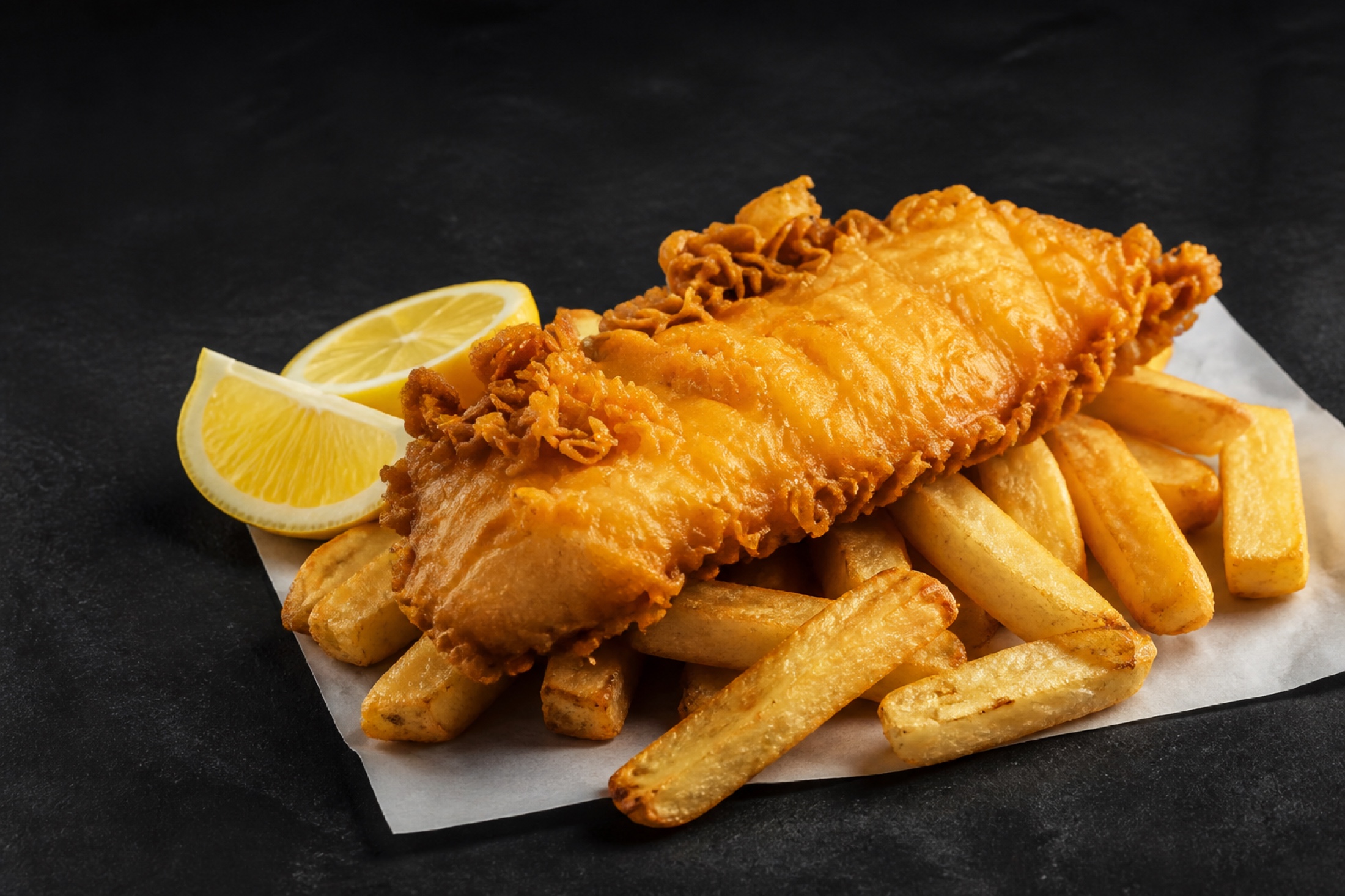 Famous Fish Company golden battered hake and chips