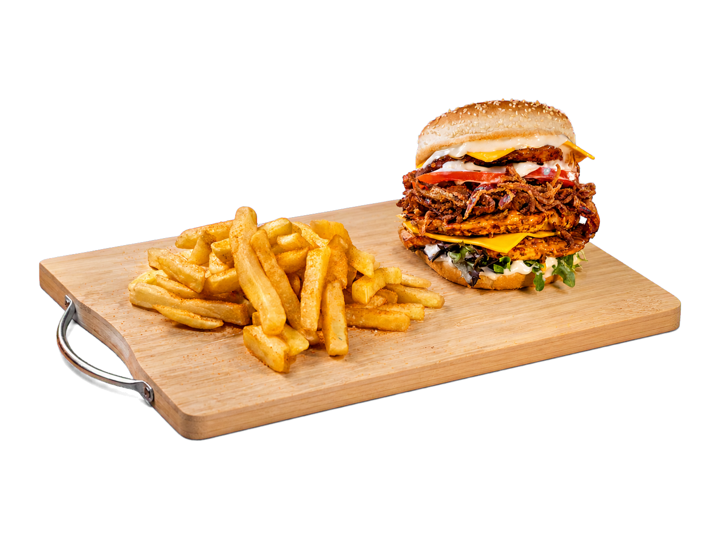 Coco Fino stacked chicken burger with chips