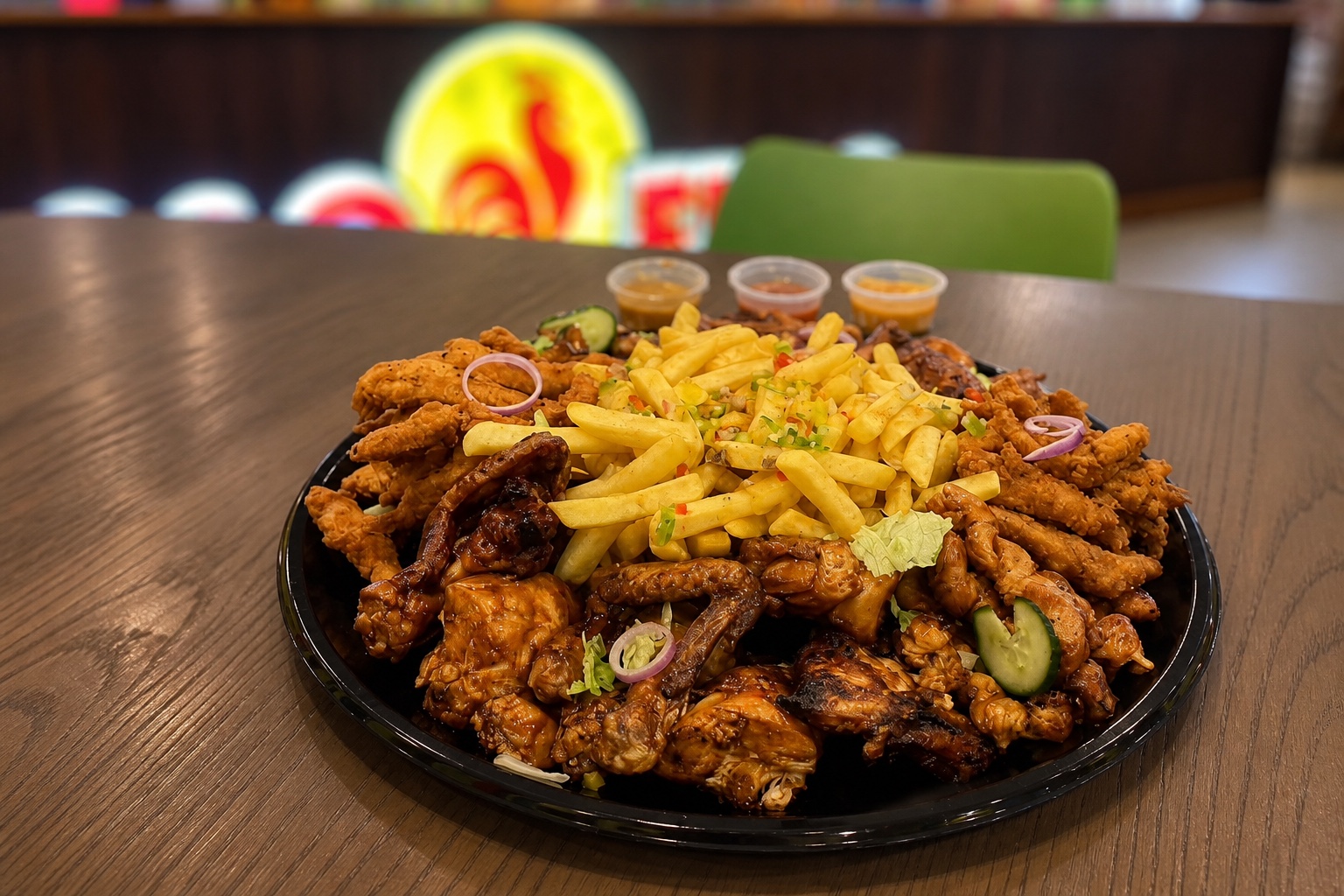 Coco Fino sharing platter with chicken, strips and chips